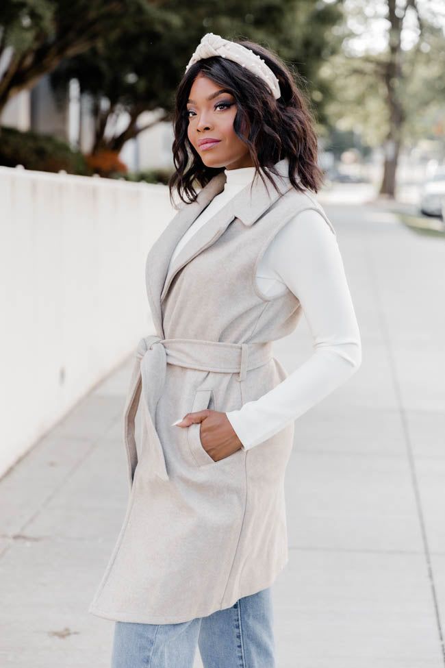 Doing Great Things Oatmeal Fleece Blend Vest sold by Pink Lily product image thumbnail 4