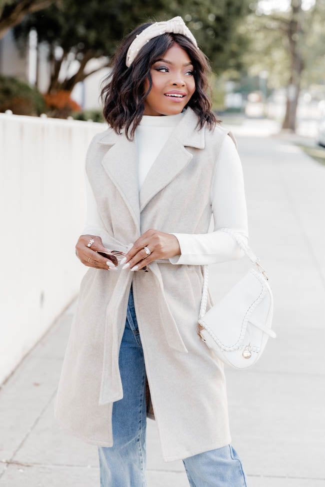 Doing Great Things Oatmeal Fleece Blend Vest sold by Pink Lily