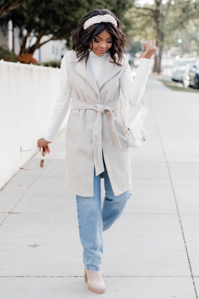 Doing Great Things Oatmeal Fleece Blend Vest sold by Pink Lily product image thumbnail 3