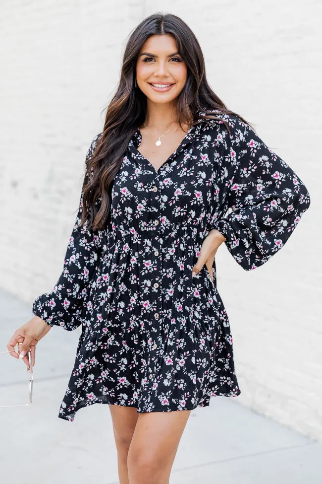 A Different World Black Floral Shirt Dress FINAL SALE sold by Pink Lily