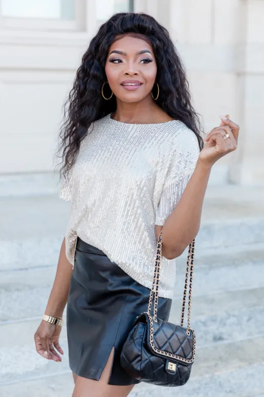 Flipped A Switch Champagne Sequin Tee FINAL SALE sold by Pink Lily