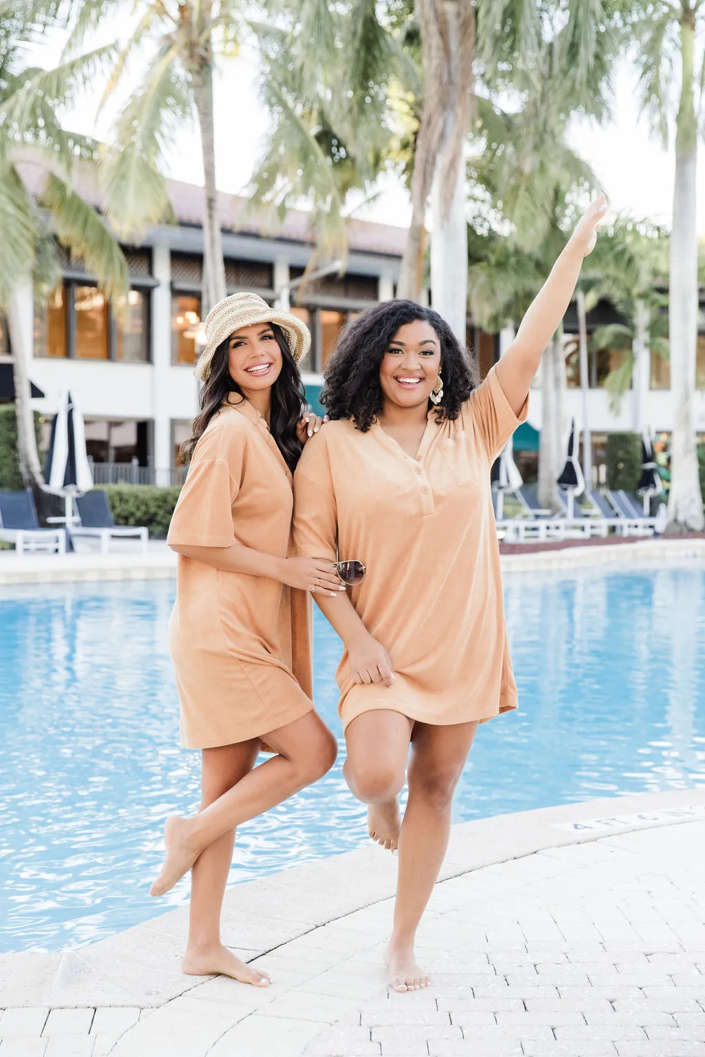 We're Better Together Tan Terry Button Front T-Shirt Dress FINAL SALE sold by Pink Lily product image thumbnail 5