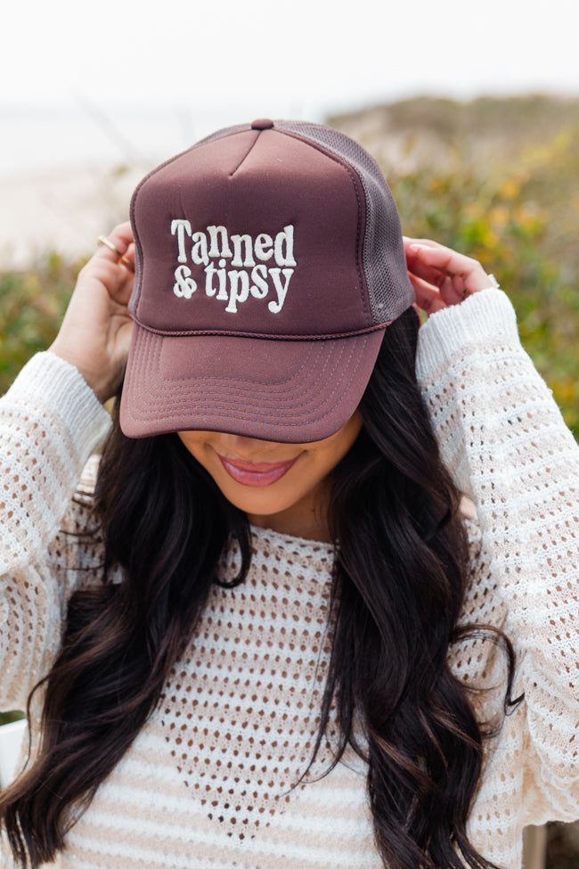 Tanned and Tipsy Brown Trucker Hat sold by Pink Lily