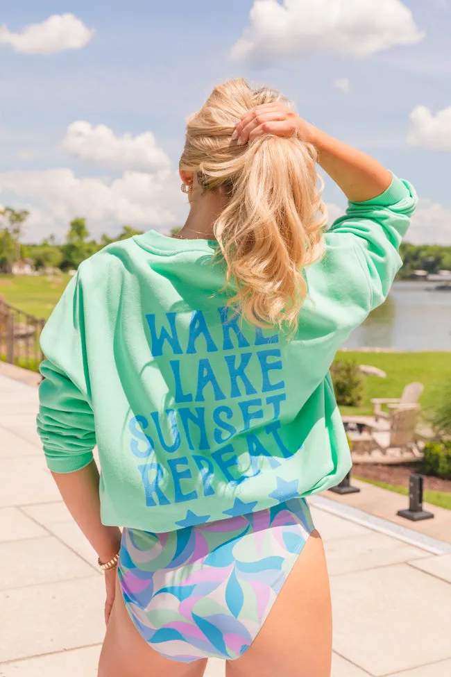 Wake Lake Sunset Repeat Lime Oversized Graphic Sweatshirt sold by Pink Lily