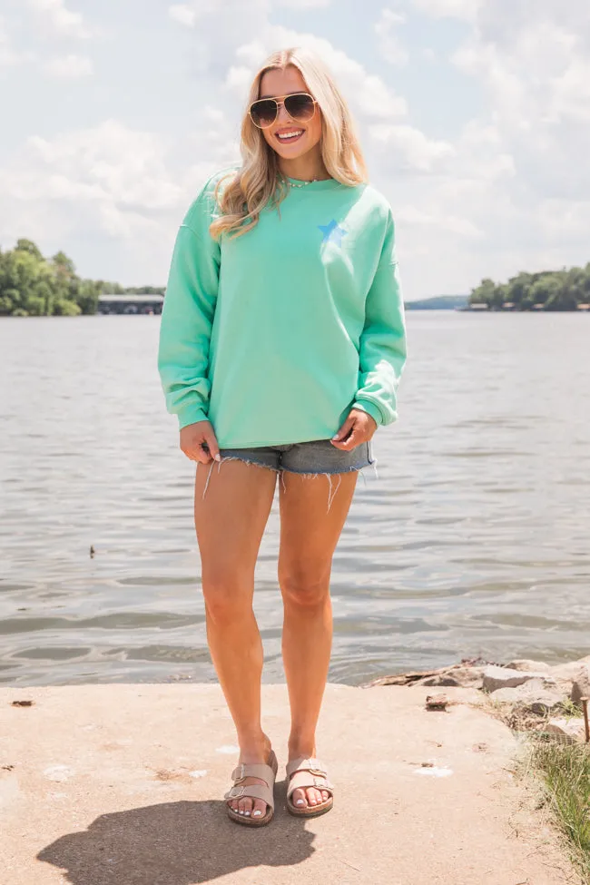 Wake Lake Sunset Repeat Lime Oversized Graphic Sweatshirt sold by Pink Lily product image thumbnail 4