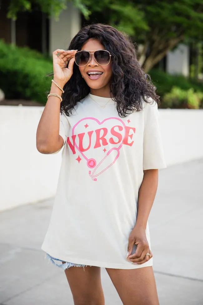 Nurse Stethoscope Ivory Oversized Graphic Tee sold by Pink Lily product image thumbnail 3