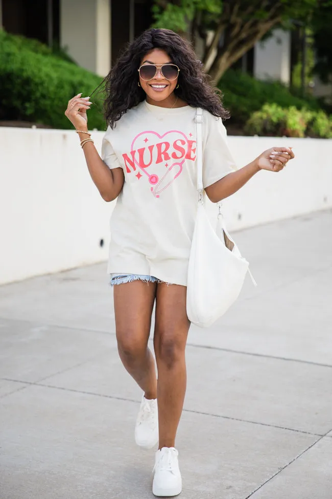 Nurse Stethoscope Ivory Oversized Graphic Tee sold by Pink Lily product image thumbnail 4