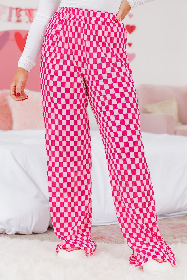 Dreaming About You Pink Checkered Plisse Button Up Top and Pants Set FINAL SALE sold by Pink Lily product image thumbnail 5