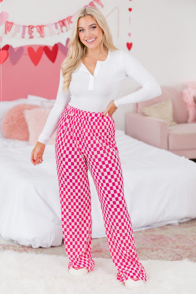 Dreaming About You Pink Checkered Plisse Button Up Top and Pants Set FINAL SALE sold by Pink Lily product image thumbnail 4