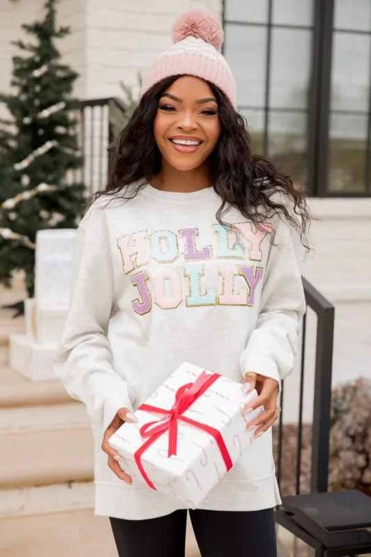 Holly And Jolly Chenille Patch Graphic Sweatshirt sold by Pink Lily