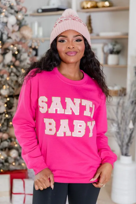 Santa Baby Pink Chenille Patch Graphic Sweatshirt sold by Pink Lily