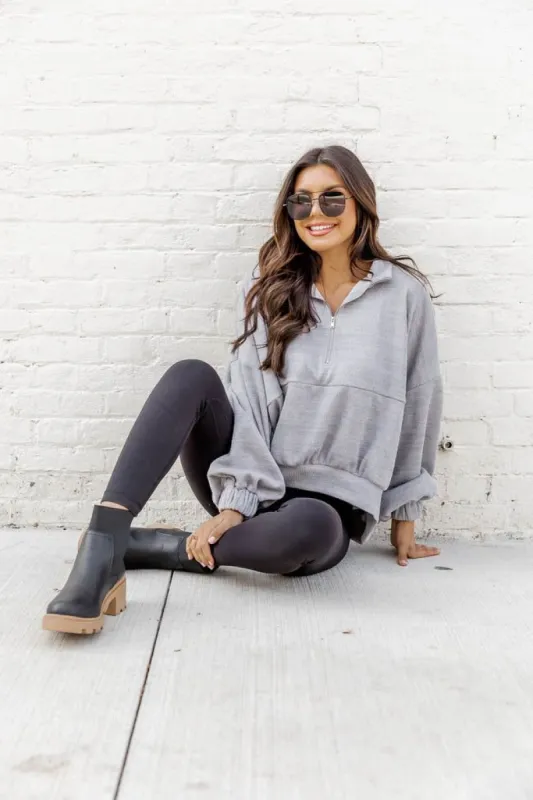 Let Me Ask You Grey Quarter Zip Pullover FINAL SALE sold by Pink Lily