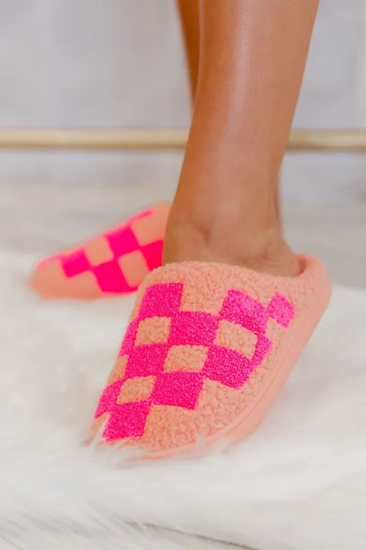 Pink and Orange Checkered Slippers sold by Pink Lily