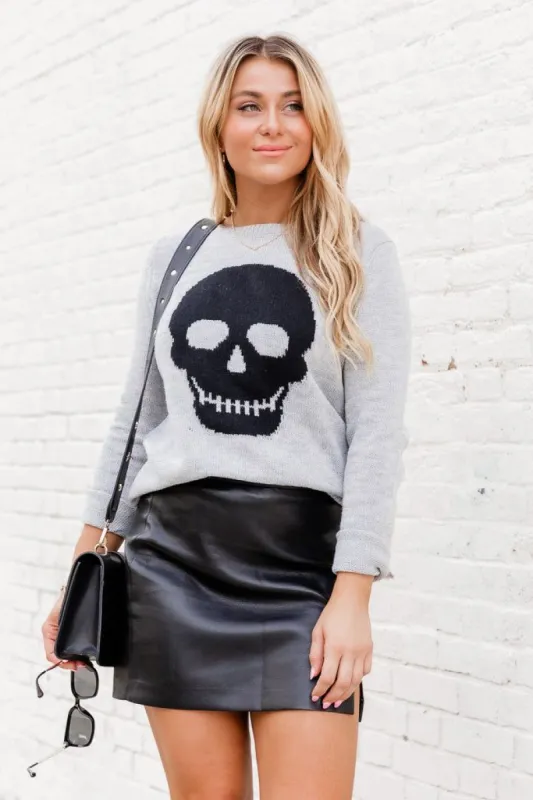 Bad To The Bone Grey Skull Sweater FINAL SALE sold by Pink Lily