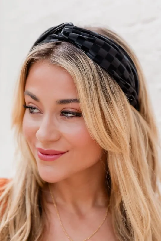 In Your Heart Black Checkered Headband sold by Pink Lily