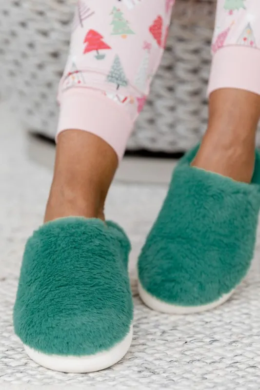 Fuzzy Solid Green Slippers sold by Pink Lily