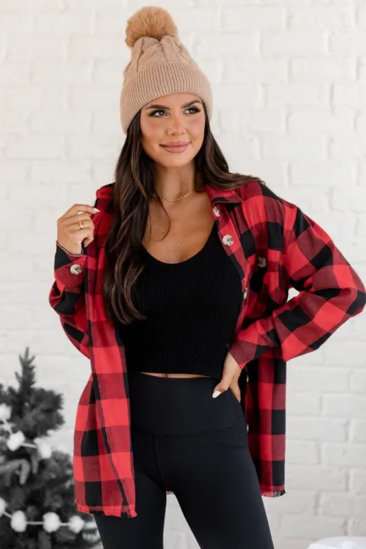Round It Up Red And Black Plaid Button Front Shirt FINAL SALE sold by Pink Lily