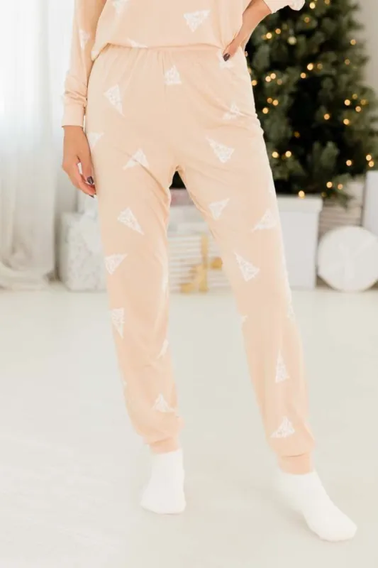 Merry All the Way Beige Tree Print Pajama Pant sold by Pink Lily