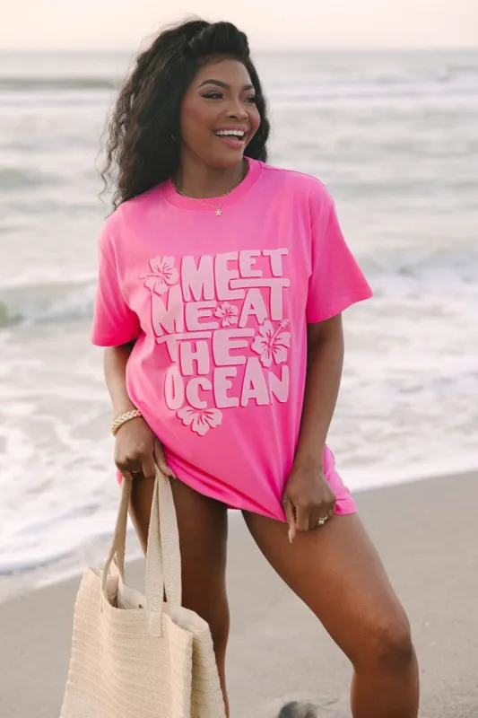 Meet Me At The Ocean Hot Pink Oversized Graphic Tee sold by Pink Lily