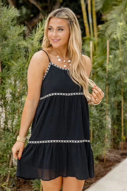 Triple Take Black Gauze Tiered Mini Dress sold by Pink Lily