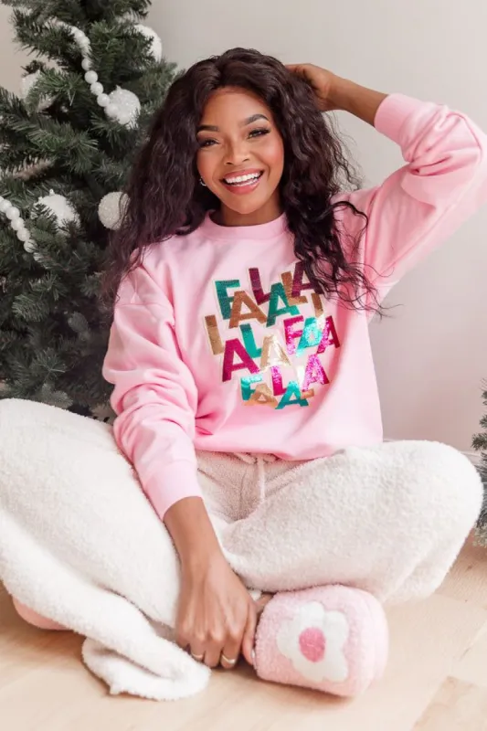 Falalala Sequins Patch Light Pink Oversized Graphic Sweatshirt FINAL SALE sold by Pink Lily
