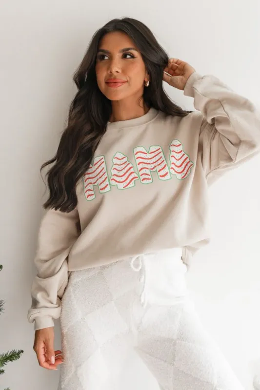 Mama Christmas Cakes Cream Oversized Graphic Sweatshirt sold by Pink Lily
