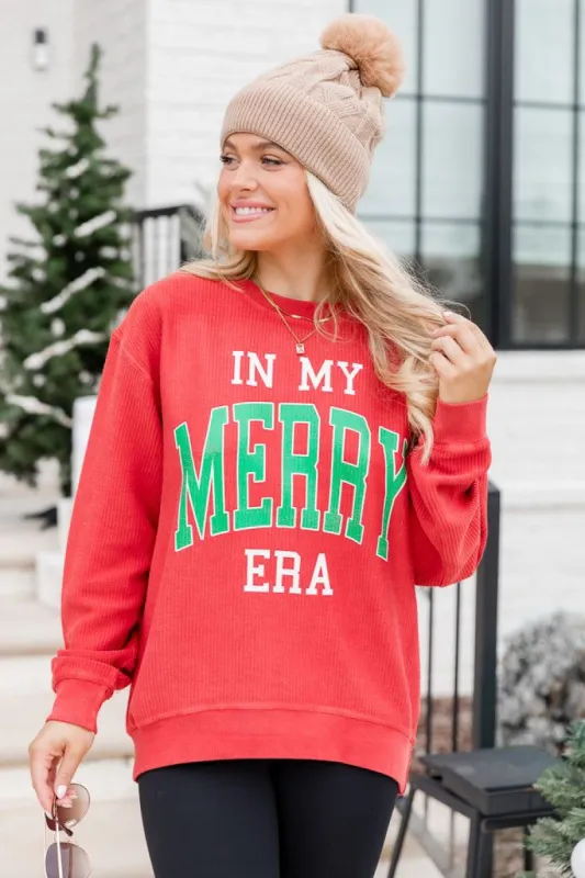 In My Merry Era Red Corded Graphic Sweatshirt DOORBUSTER made by Pink Lily