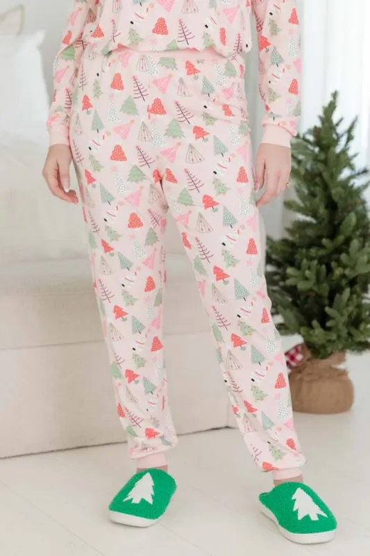 Merry All the Way Pink Trees Pajama Pant sold by Pink Lily