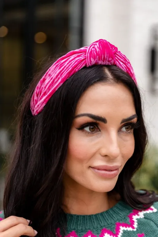 Hot Pink Velvet Knotted Headband sold by Pink Lily