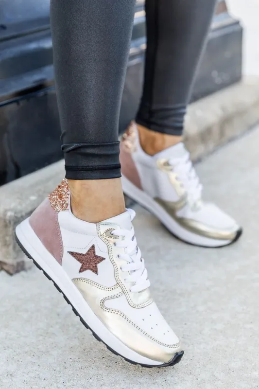 Jennifer Rose Gold and White Sparkle Star Sneakers FINAL SALE sold by Pink Lily