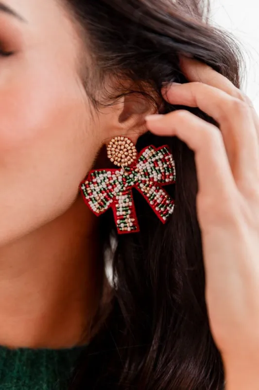 Beaded Bow Earrings sold by Pink Lily
