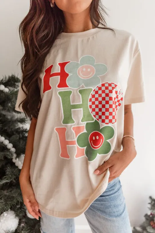 Ho Ho Ho Retro Ivory Oversized Graphic Tee FINAL SALE sold by Pink Lily