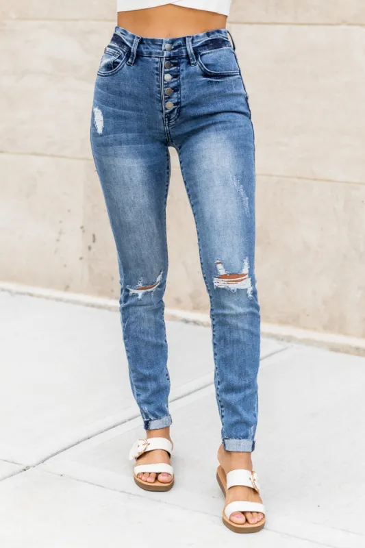 Kaylie Distressed Medium Wash Skinny Jeans FINAL SALE sold by Pink Lily