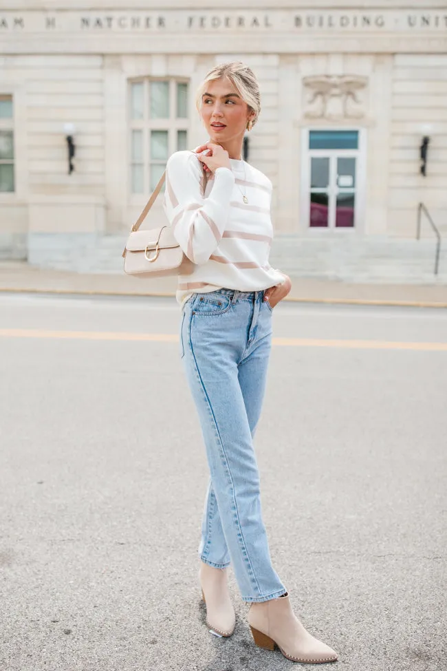 Crushing On You Ivory And Brown Striped Crew Neck Sweater FINAL SALE sold by Pink Lily