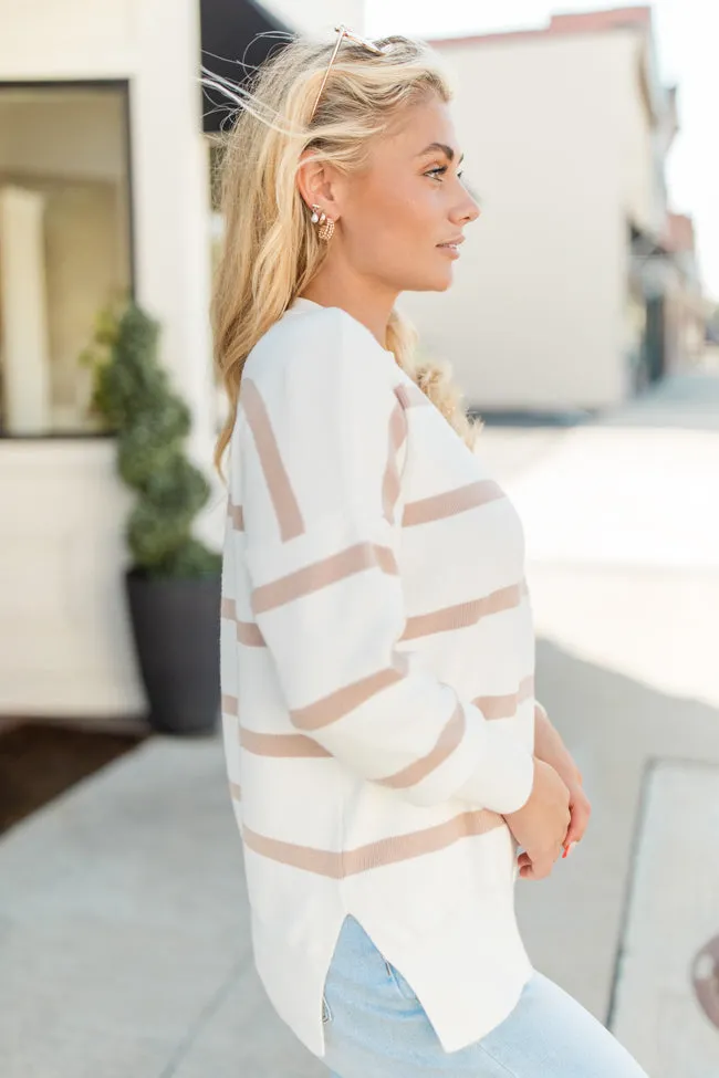 Crushing On You Ivory And Brown Striped Crew Neck Sweater FINAL SALE sold by Pink Lily product image thumbnail 4