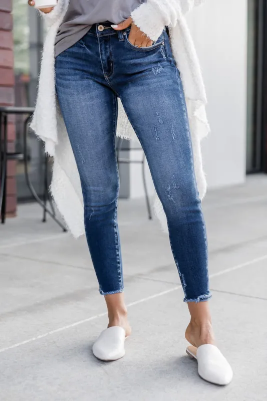Melania Raw Hem Dark Wash Skinny Jeans FINAL SALE sold by Pink Lily