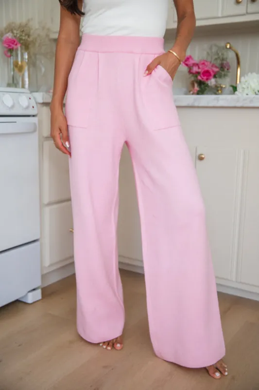 Let's Debrief Pink Wide Leg Sweater Pants SALE sold by Pink Lily