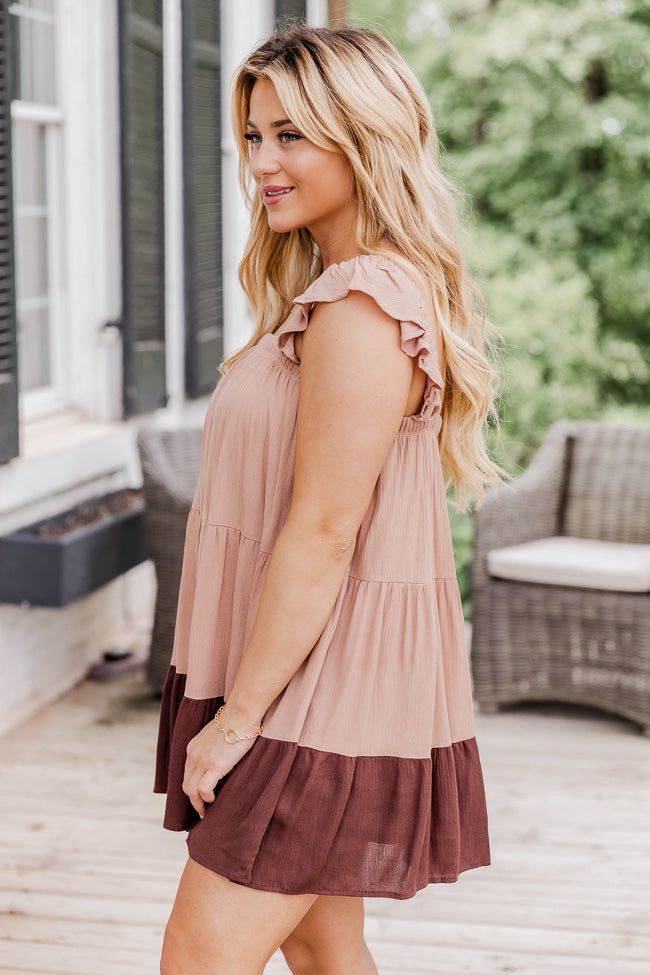 Breezy Walks Brown Colorblock Babydoll Mini Dress FINAL SALE sold by Pink Lily product image thumbnail 4