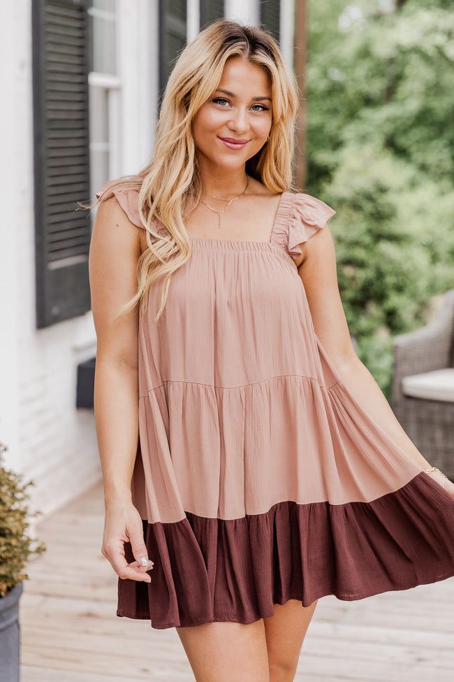 Breezy Walks Brown Colorblock Babydoll Mini Dress FINAL SALE sold by Pink Lily