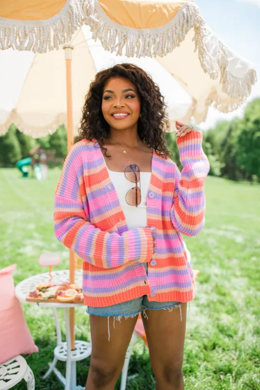 Sunrise Splendor Pink Multi Striped Cardigan sold by Pink Lily
