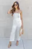Beautiful Dream White Button Detail Strapless Jumpsuit FINAL SALE sold by Pink Lily
