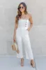 Beautiful Dream White Button Detail Strapless Jumpsuit FINAL SALE sold by Pink Lily