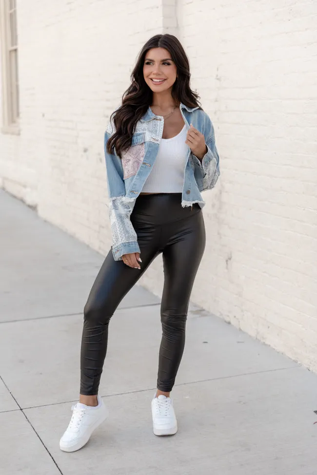 Long Gone Drive Medium Wash Paisley Patch Denim Jacket FINAL SALE sold by Pink Lily product image thumbnail 2