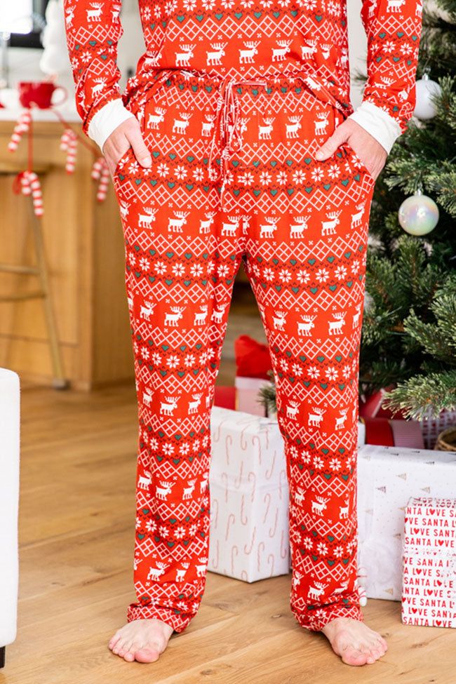 Mens Home For The Holidays Red Christmas Print Pajama Joggers FINAL SALE sold by Pink Lily product image thumbnail 2