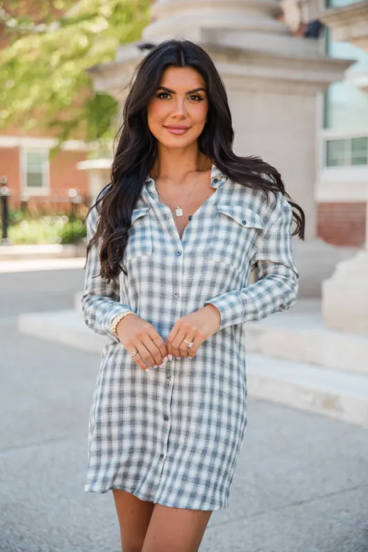 In My Grasp Plaid Button Down Collard Dress SALE sold by Pink Lily