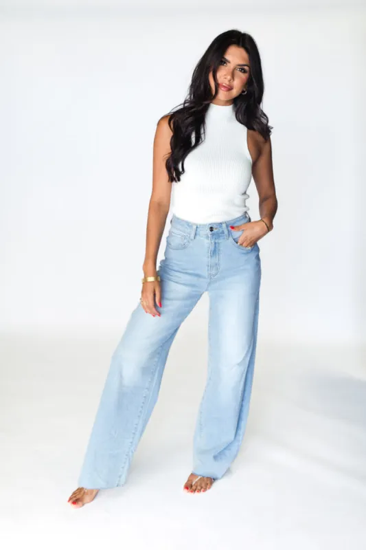 Kelsea Light Wash Wide Leg Jeans sold by Pink Lily