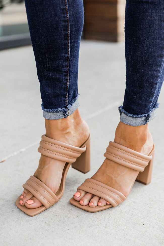 Raina Nude Double Strap Block Heels sold by Pink Lily