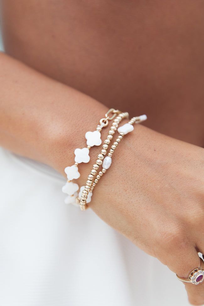 White and Gold Beaded Clover Bracelet sold by Pink Lily product image thumbnail 2