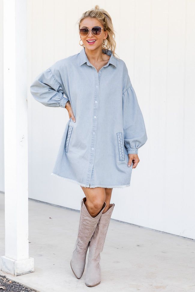 Start Looking Light Wash Chambray Dress FINAL SALE sold by Pink Lily product image thumbnail 5