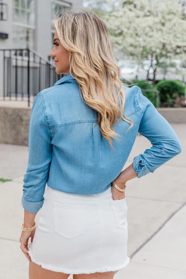Simplify Life Medium Tie Front Chambray Blouse FINAL SALE sold by Pink Lily product image thumbnail 4